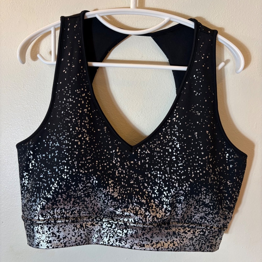 Buffbunny Collection Maraschino Metallic Sports Bra V-Neck Open Back Size XXXL